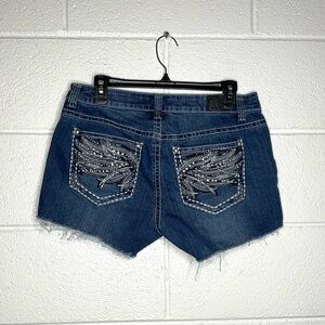 < Love X Indigo Bedazzled Denim Shorts >